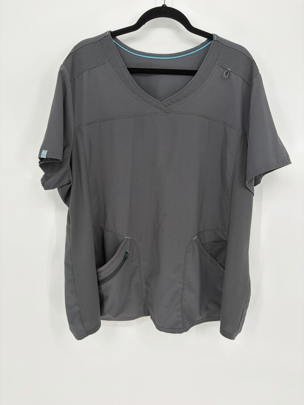 Scrubstar 3X Gray Stretch Scrub Top V Neck Zip Pocket Plus Size Medical Nurse